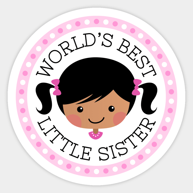 World's best little sister sticker, cartoon girl with dark skin and black hair Sticker by happilyprinted